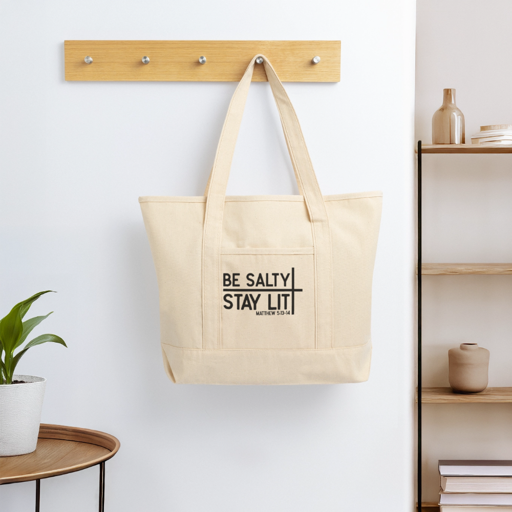 Be Salty Stay Lit Christian Large Canvas Deluxe Tote Bag - ClaimedbyGodDesigns