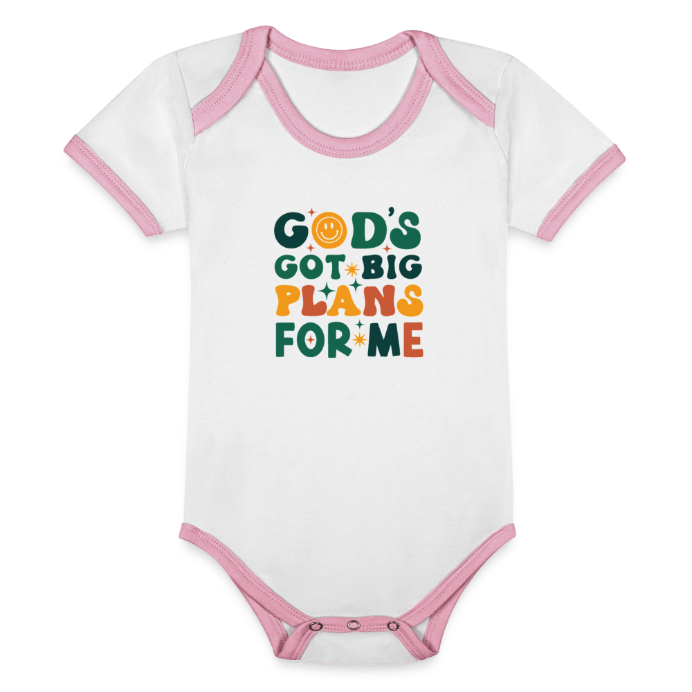 He Has Big Plans For Me Christian Organic Contrast Short Sleeve Baby Jumpsuit - ClaimedbyGodDesigns