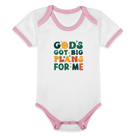 He Has Big Plans For Me Christian Organic Contrast Short Sleeve Baby Jumpsuit - ClaimedbyGodDesigns
