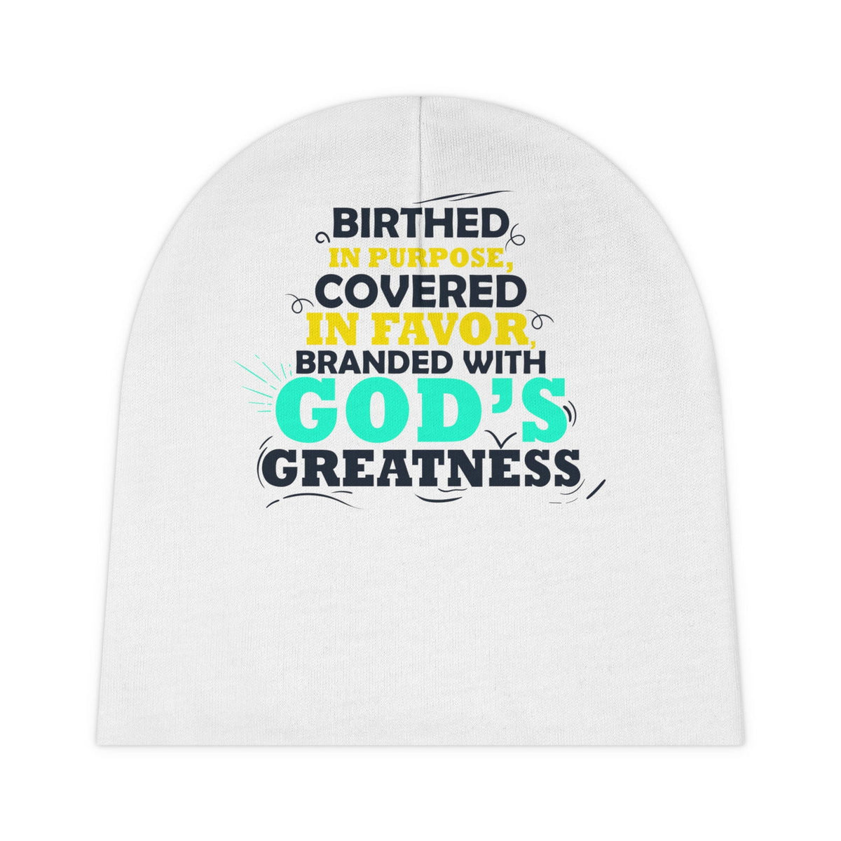 Birthed In Purpose Covered In Favor Branded With God's Greatness Christian Baby Beanie (AOP) - ClaimedbyGodDesigns