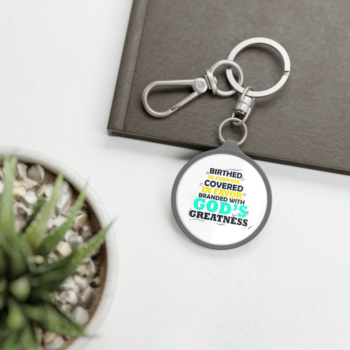 Birthed In Purpose, Covered In Favor, Branded With God's Greatness Key Fob - ClaimedbyGodDesigns