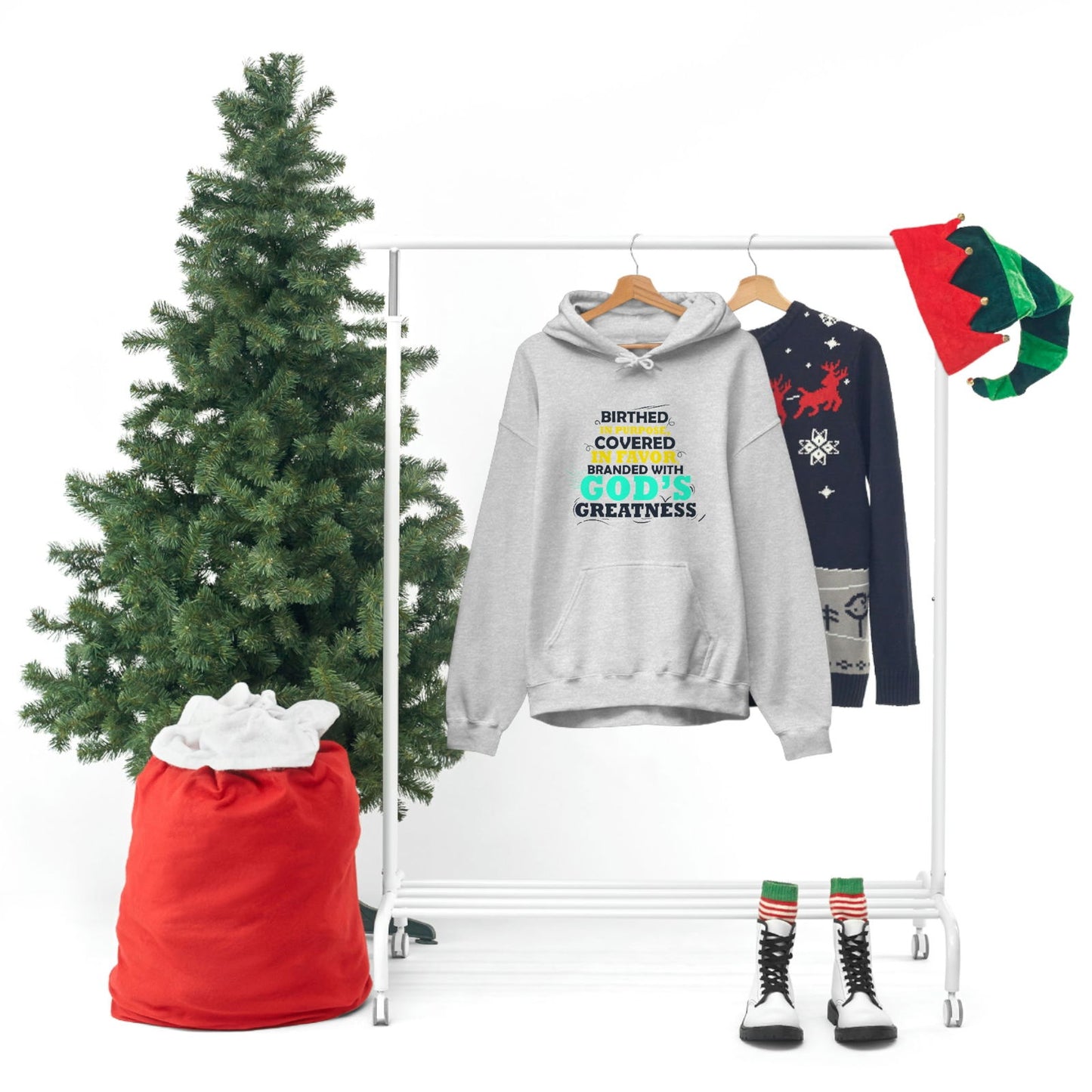 Birthed In Purpose, Covered In Favor, Branded With God's Greatness Unisex Pull On Hooded sweatshirt - ClaimedbyGodDesigns