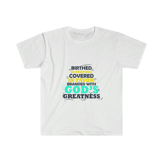 Birthed In Purpose, Covered In Favor, Branded With God's Greatness Unisex T-shirt - ClaimedbyGodDesigns