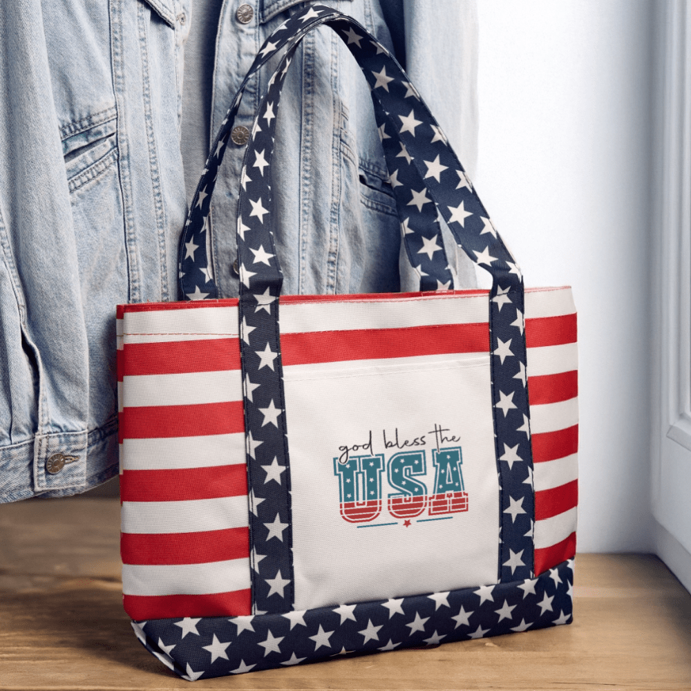Bless The USA Christian Patriotic Americana Tote Bag - ClaimedbyGodDesigns