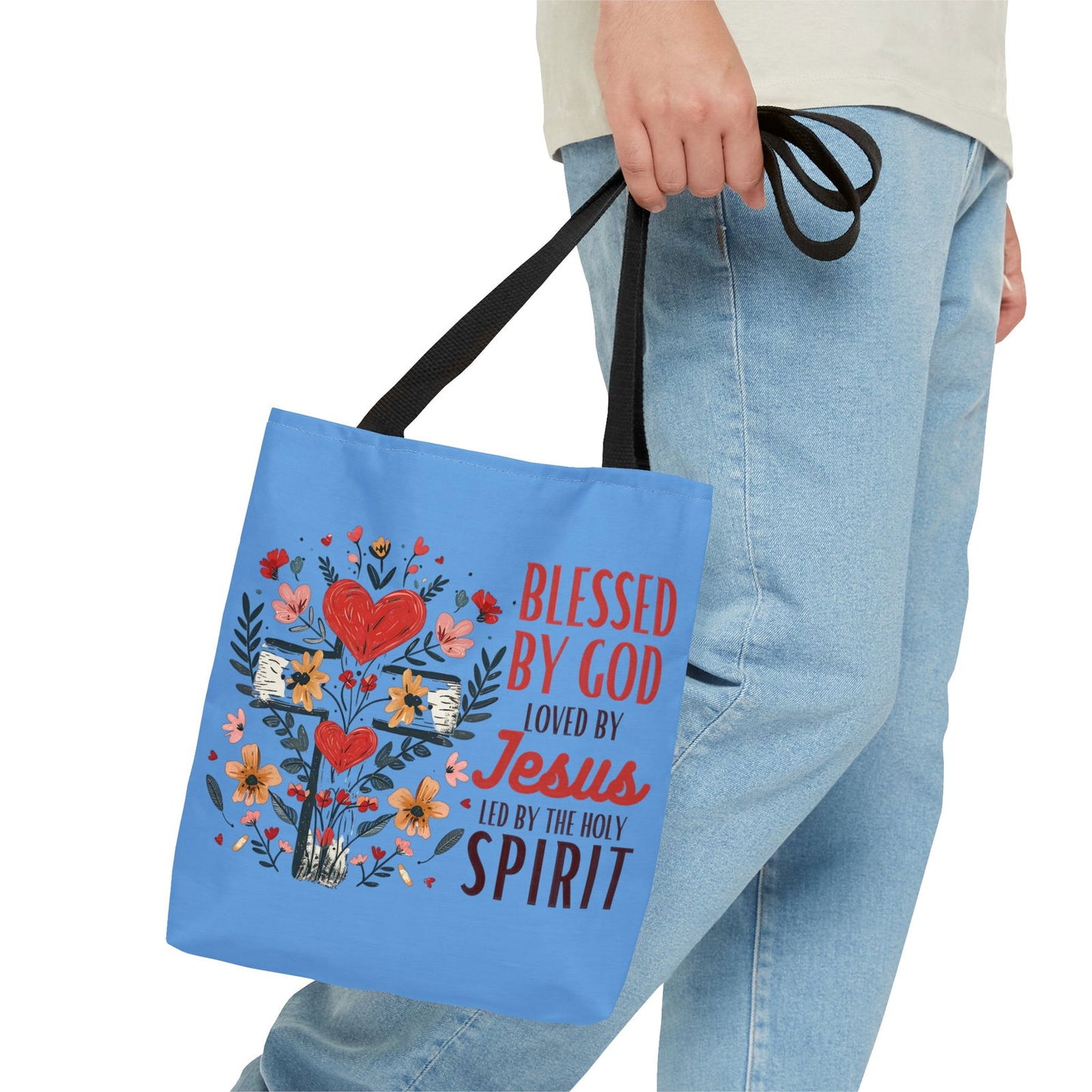 Blessed By God Loved By Jesus Led By The Holy Spirit Christian Tote Bag - ClaimedbyGodDesigns