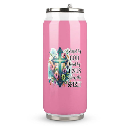 Blessed By God Loved By Jesus Led By The Spirit Unique Christian Stainless Steel Tumbler with Straw - ClaimedbyGodDesigns