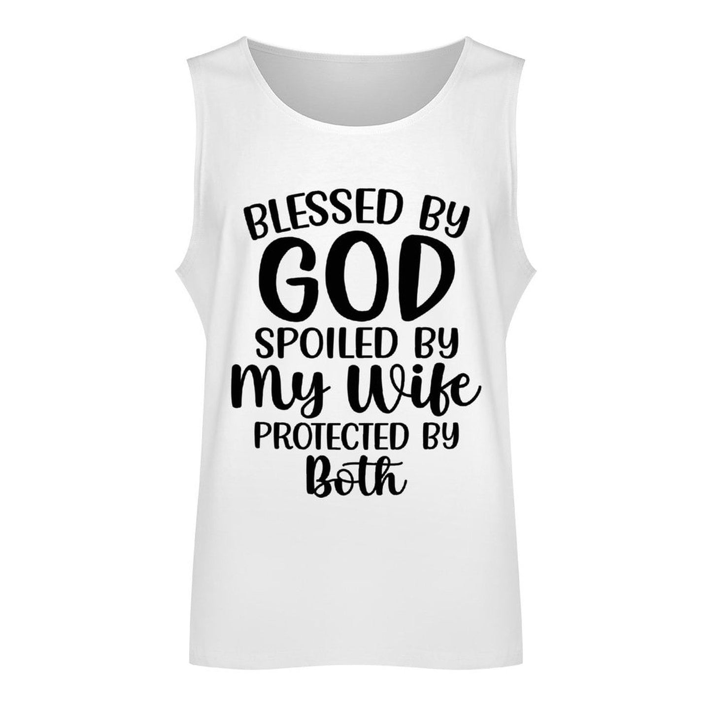 Blessed By God Spoiled By My Wife Protected By Both Men's Christian Tank Top - ClaimedbyGodDesigns