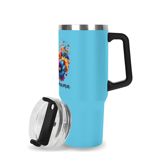 Blessed Mama 40oz Stainless Steel Christian Tumbler Gift With Black Handle and Straw - ClaimedbyGodDesigns