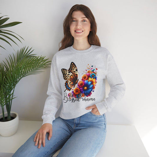 Blessed Mama Women's Heavy Blend™ Crewneck Christian Sweatshirt - ClaimedbyGodDesigns