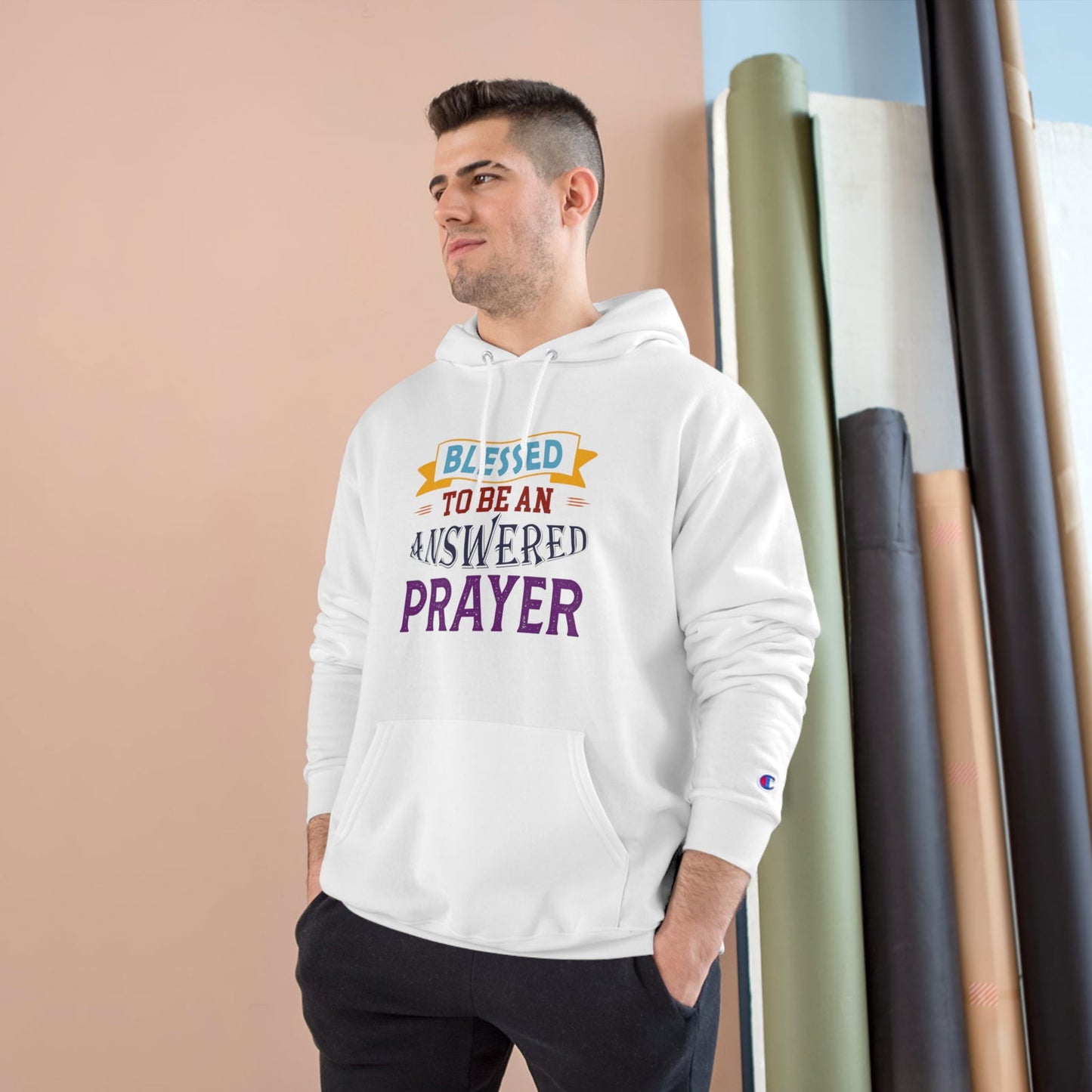 Blessed To Be An Answered Prayer Unisex Champion Hoodie - ClaimedbyGodDesigns