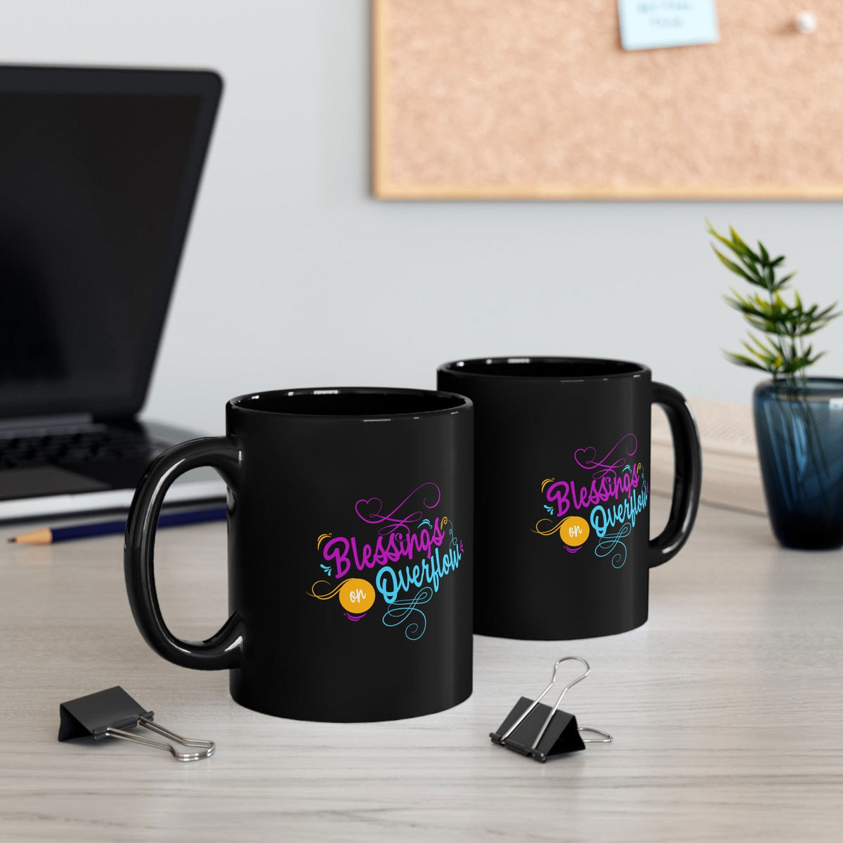 Blessings On Overflow Christian Black Ceramic Mug 11oz (double sided print) - ClaimedbyGodDesigns