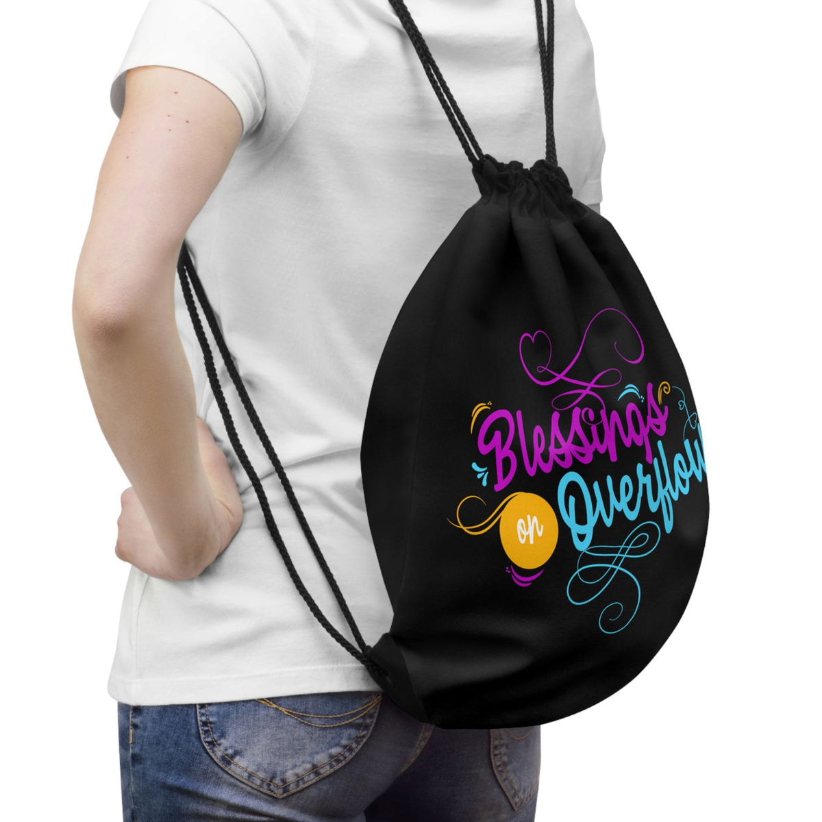 Blessings On Overflow Drawstring Bag - ClaimedbyGodDesigns