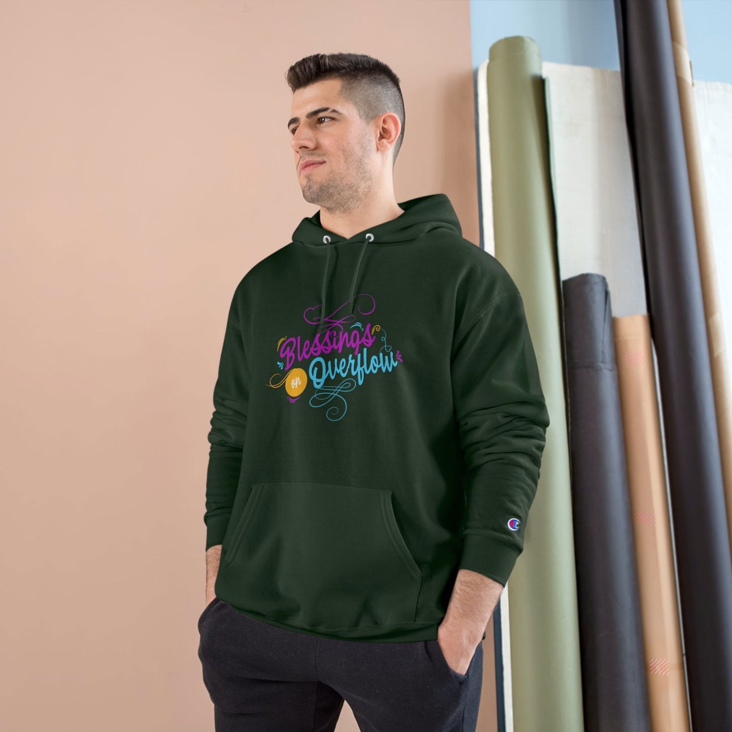 Blessings On Overflow Unisex Champion Hoodie - ClaimedbyGodDesigns