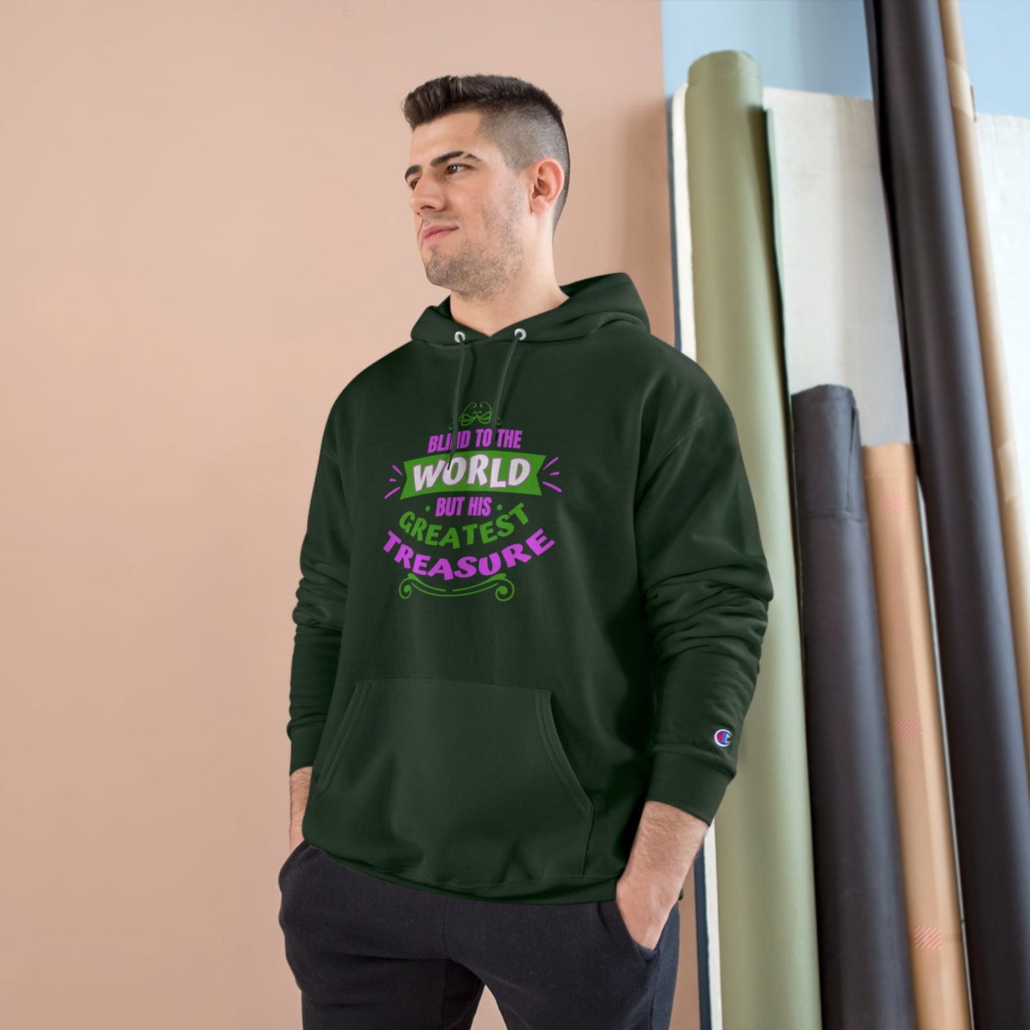 Blind To The World But His Greatest Treasure Unisex Champion Hoodie - ClaimedbyGodDesigns