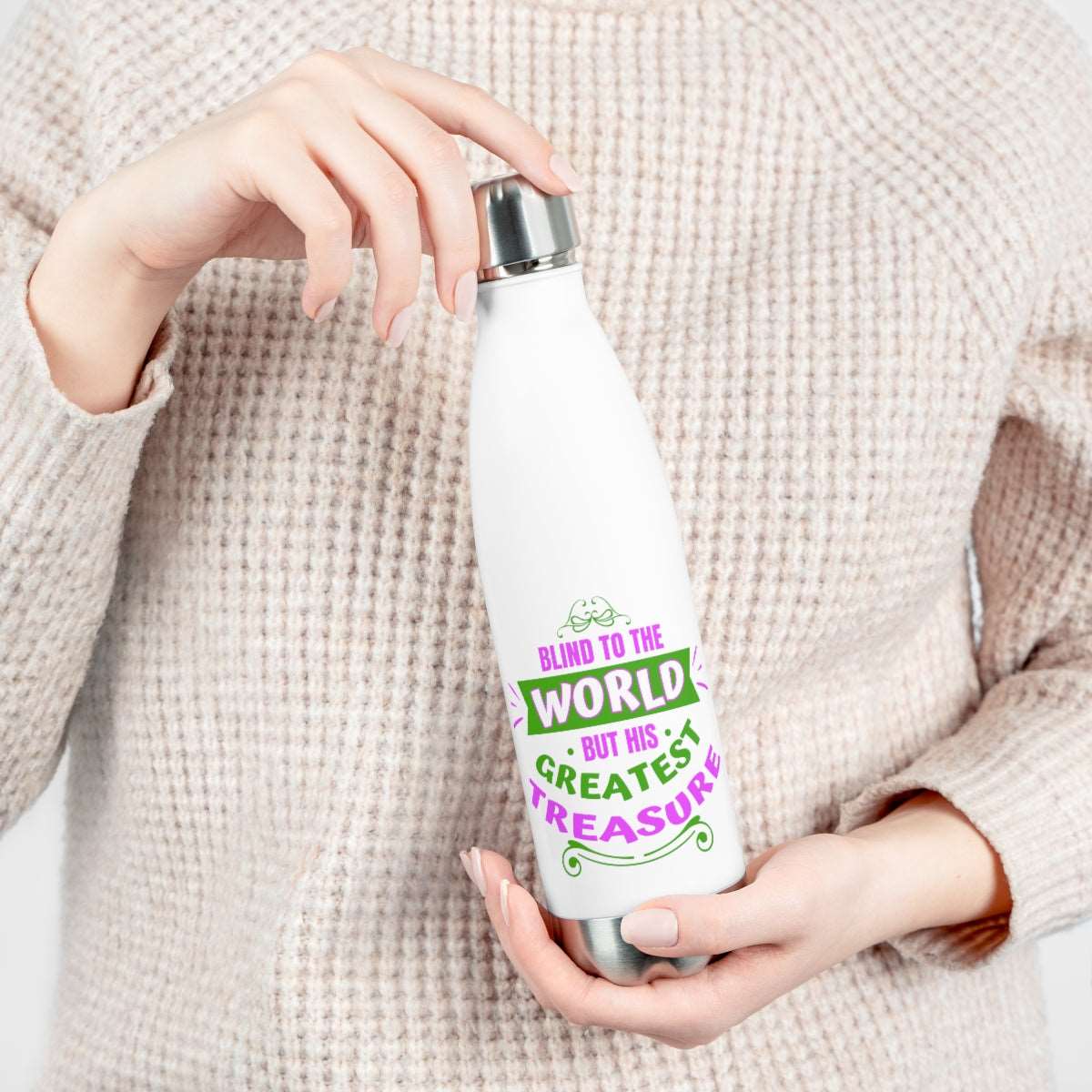 Blind to the World But His Greatest Treasure Insulated Bottle - ClaimedbyGodDesigns