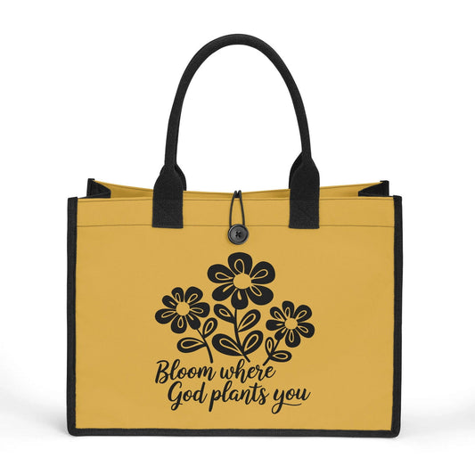Bloom Where God Plants You Christian Premium Canvas Tote Bag(3 layers) - ClaimedbyGodDesigns