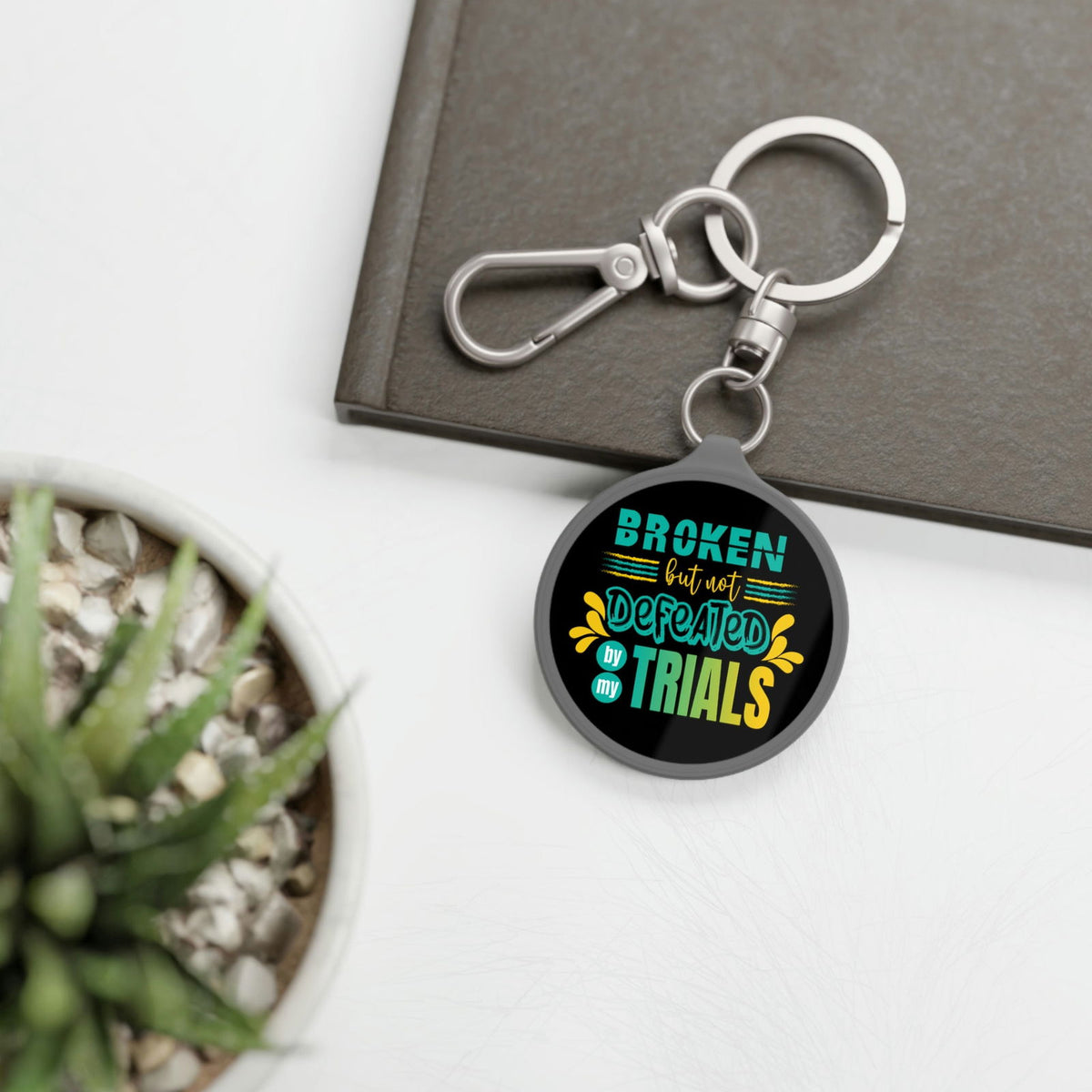 Broken But Not Defeated By My Trials Key Fob - ClaimedbyGodDesigns