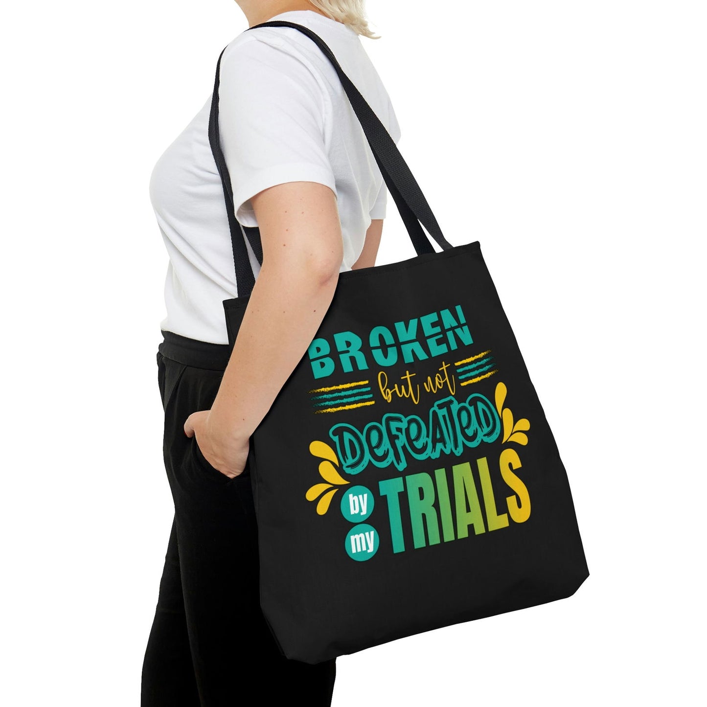 Broken But Not Defeated By My Trials Tote Bag - ClaimedbyGodDesigns