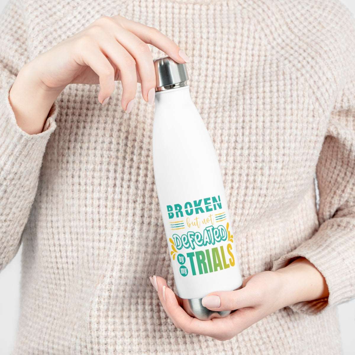 Broken but Not Defeated by My Trials Insulated Bottle - ClaimedbyGodDesigns
