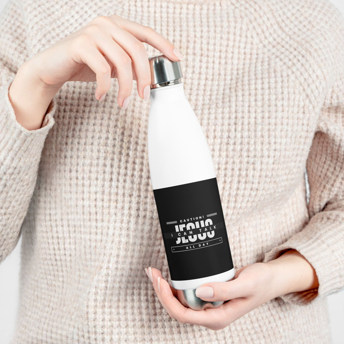 Caution I Can Talk Jesus All Day Christian Insulated Bottle - ClaimedbyGodDesigns