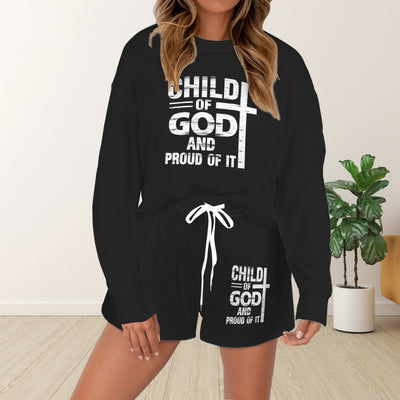 His Child And Proud Of It Christian Women's Long Sleeve&Tether Shorts Pocket Pajama Set - ClaimedbyGodDesigns