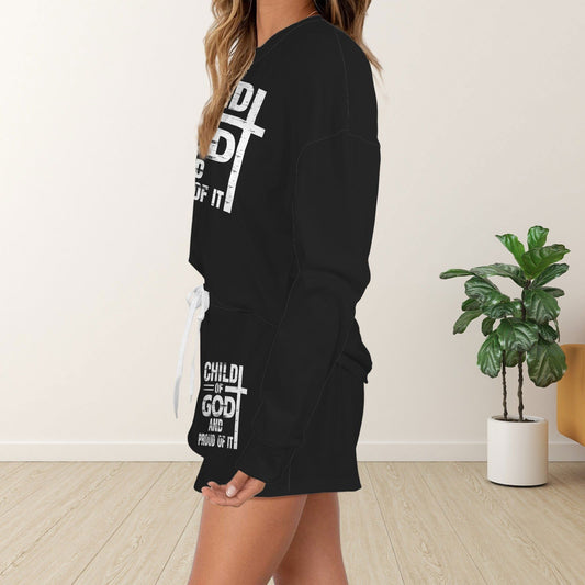Child Of God And Proud Of It Christian Women's Long Sleeve&Tether Shorts Pocket Pajama Set - ClaimedbyGodDesigns