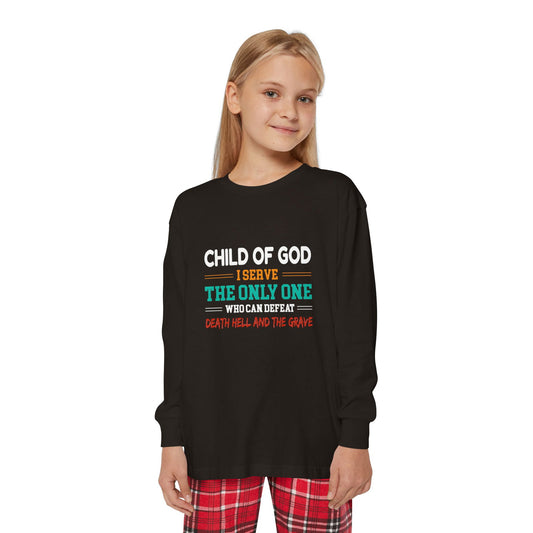 Child Of God I Serve The Only One Who Can Defeat Death Hell And The Grave Youth Christian Long Sleeve Pajama Set - ClaimedbyGodDesigns