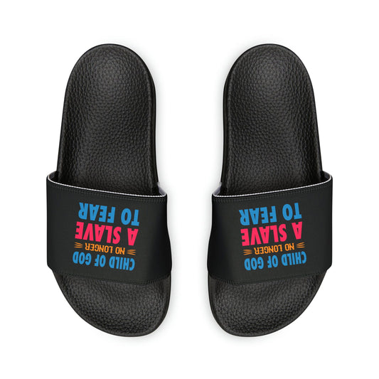 Child Of God No Longer A Slave To Fear Men's PU Christian Slide Sandals - ClaimedbyGodDesigns