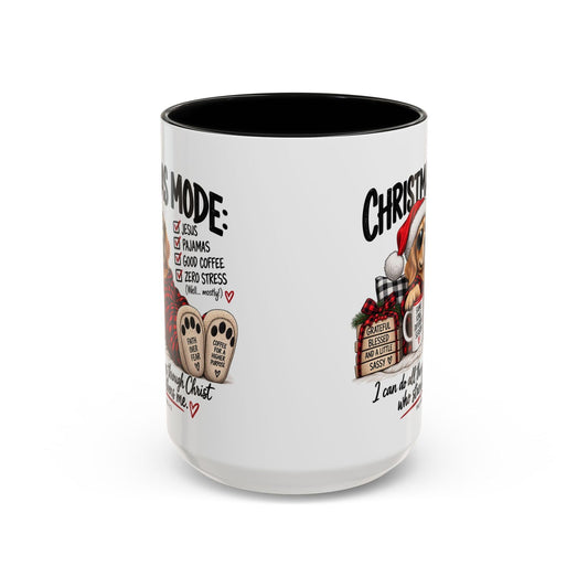Christmas Mode: Jesus, Pajamas, Good Coffee Dog Coffee Mug - Claimed by God Designs