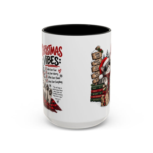 Christmas Vibes: Jesus Over Everything Santa Cat Coffee Mug - Claimed by God Designs
