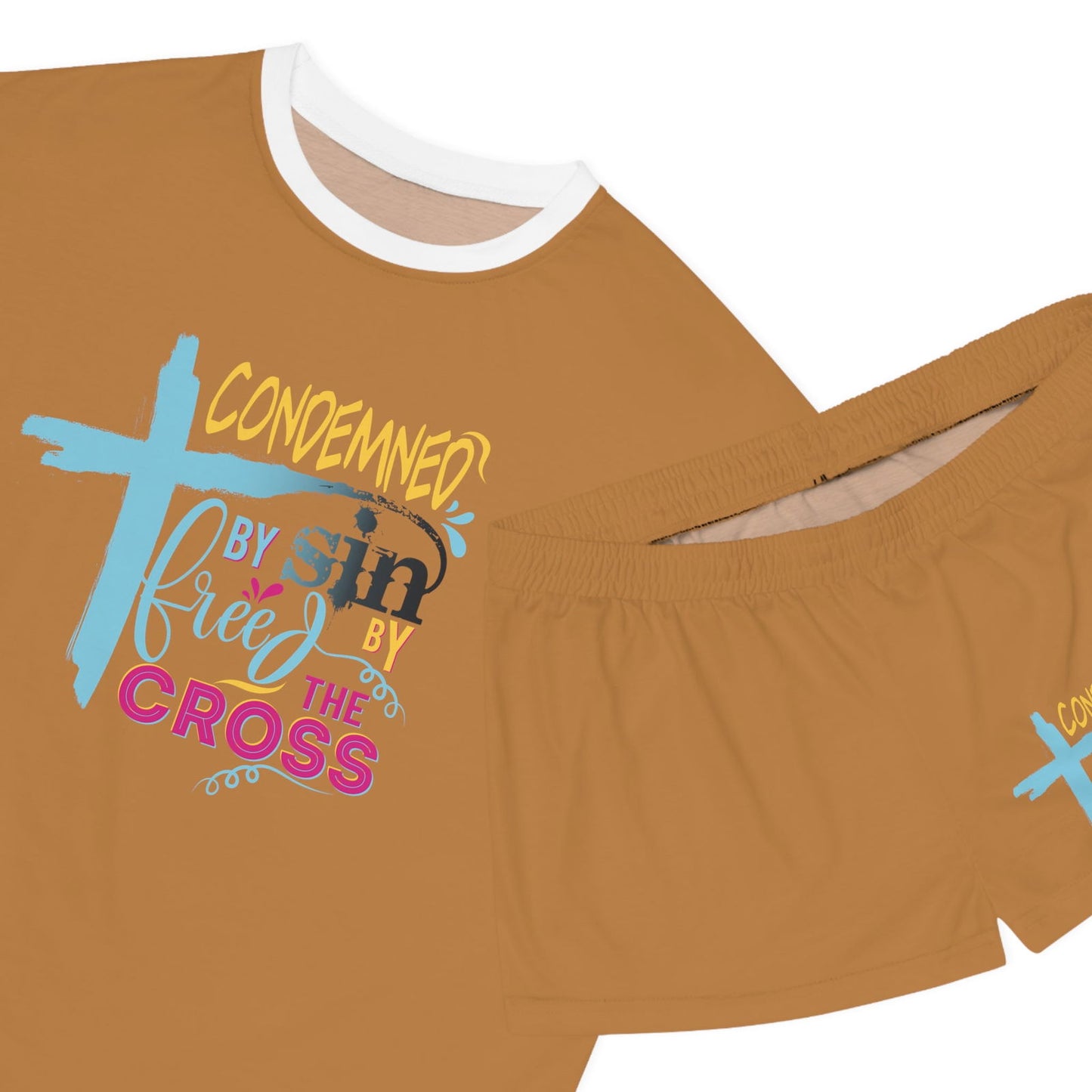 Condemned By Sin Freed By The Cross Women's Christian Short Pajama Set - ClaimedbyGodDesigns