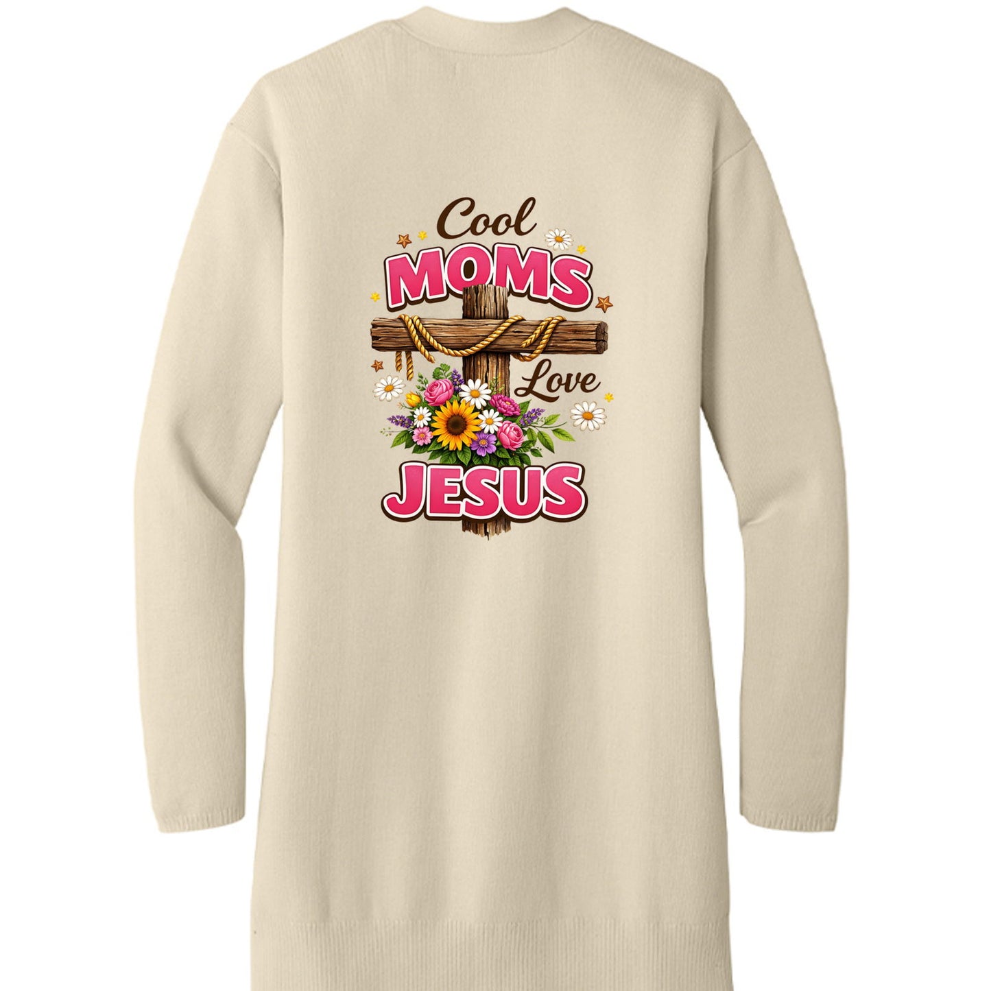 Cool Moms Love Jesus Women’s Christian Open Front Cardigan Sweater - ClaimedbyGodDesigns