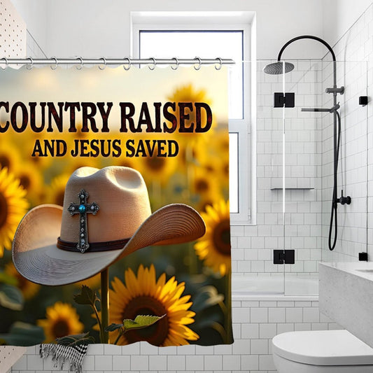 Country Raised and Jesus Saved Christian Waterproof Shower Curtain - ClaimedbyGodDesigns