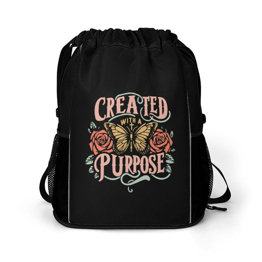Created With A Purpose Christian Waffle Cloth Drawstring Bag - ClaimedbyGodDesigns