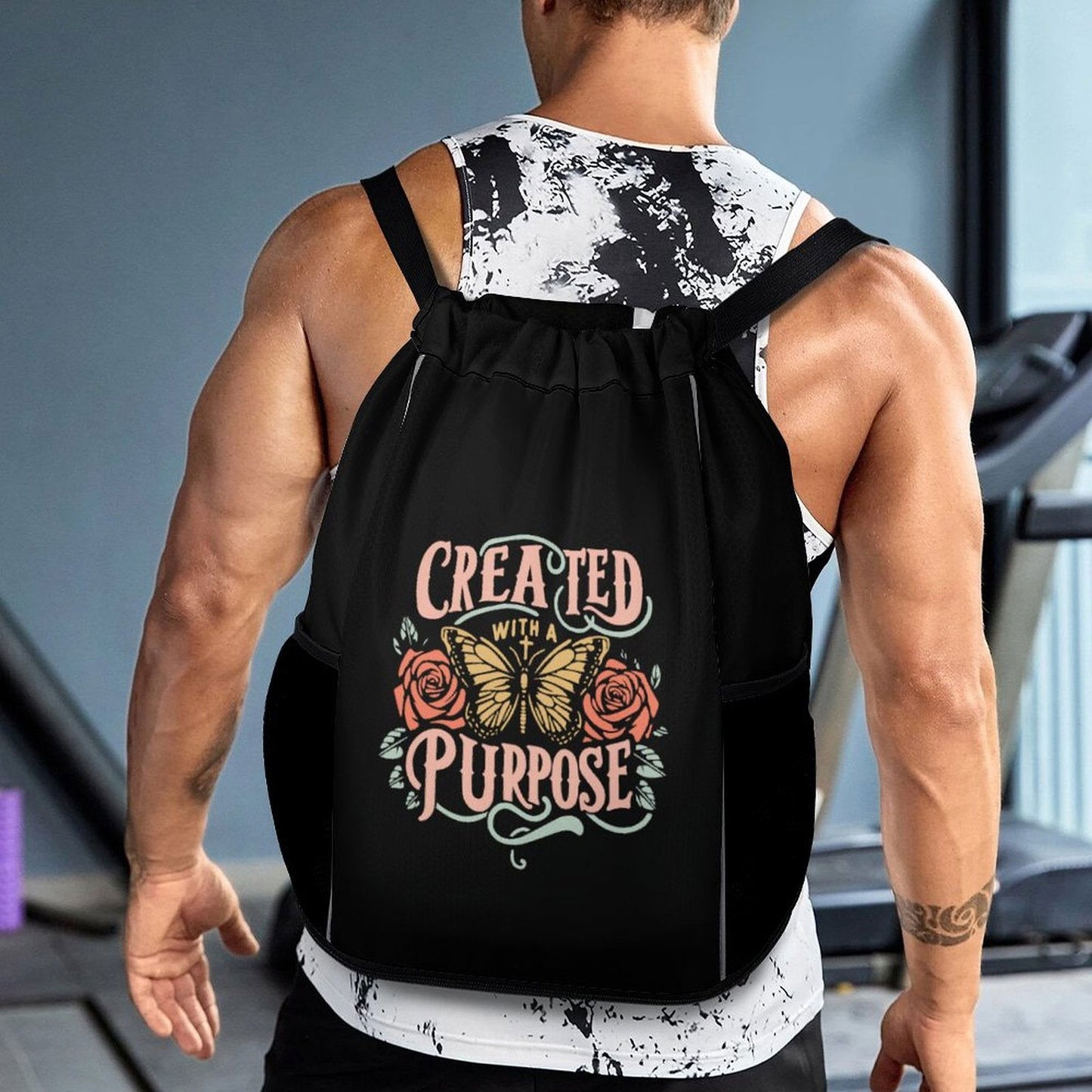 Created With A Purpose Christian Waffle Cloth Drawstring Bag - ClaimedbyGodDesigns