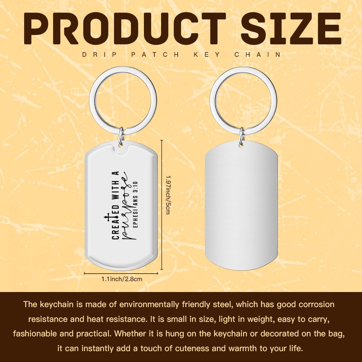Created with a purpose Christian Stainless Steel Keychain - ClaimedbyGodDesigns