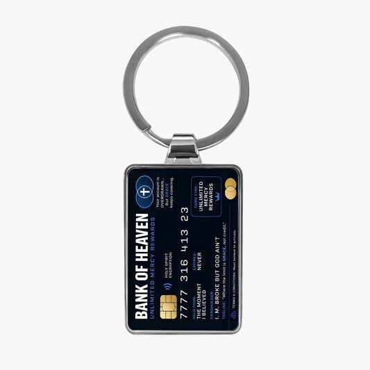 Bank of Heaven Keychain — “Unlimited Mercy Rewards” Stainless Steel Christian Gift - ClaimedbyGodDesigns