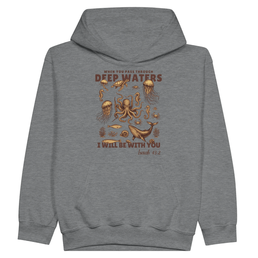 Deep Waters Christian Midweight Fleece Youth Hooded Sweatshirt - ClaimedbyGodDesigns