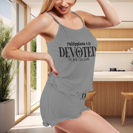 Devoted To His Calling Christian Women's Frill Hem Cami Pajama Set - ClaimedbyGodDesigns