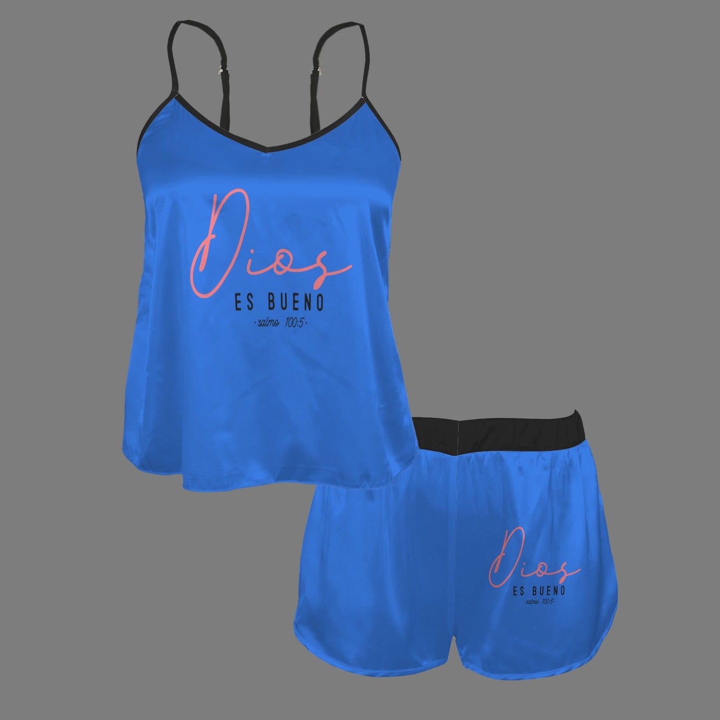 Dios Es Bueno Spanish Christian Women's V-Neck Cami Pajama Set - ClaimedbyGodDesigns