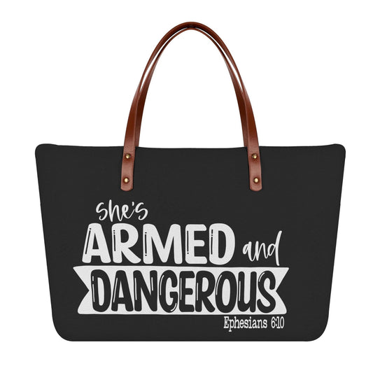Ephesians 6:10 Shes Armed and Dangerous Christian Womens Comfort Tote Bag - ClaimedbyGodDesigns