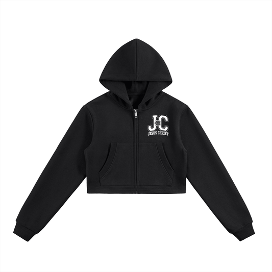 I Choose Jesus Women's Christian Cropped Zip - Up Hooded Sweatshirt - ClaimedbyGodDesigns