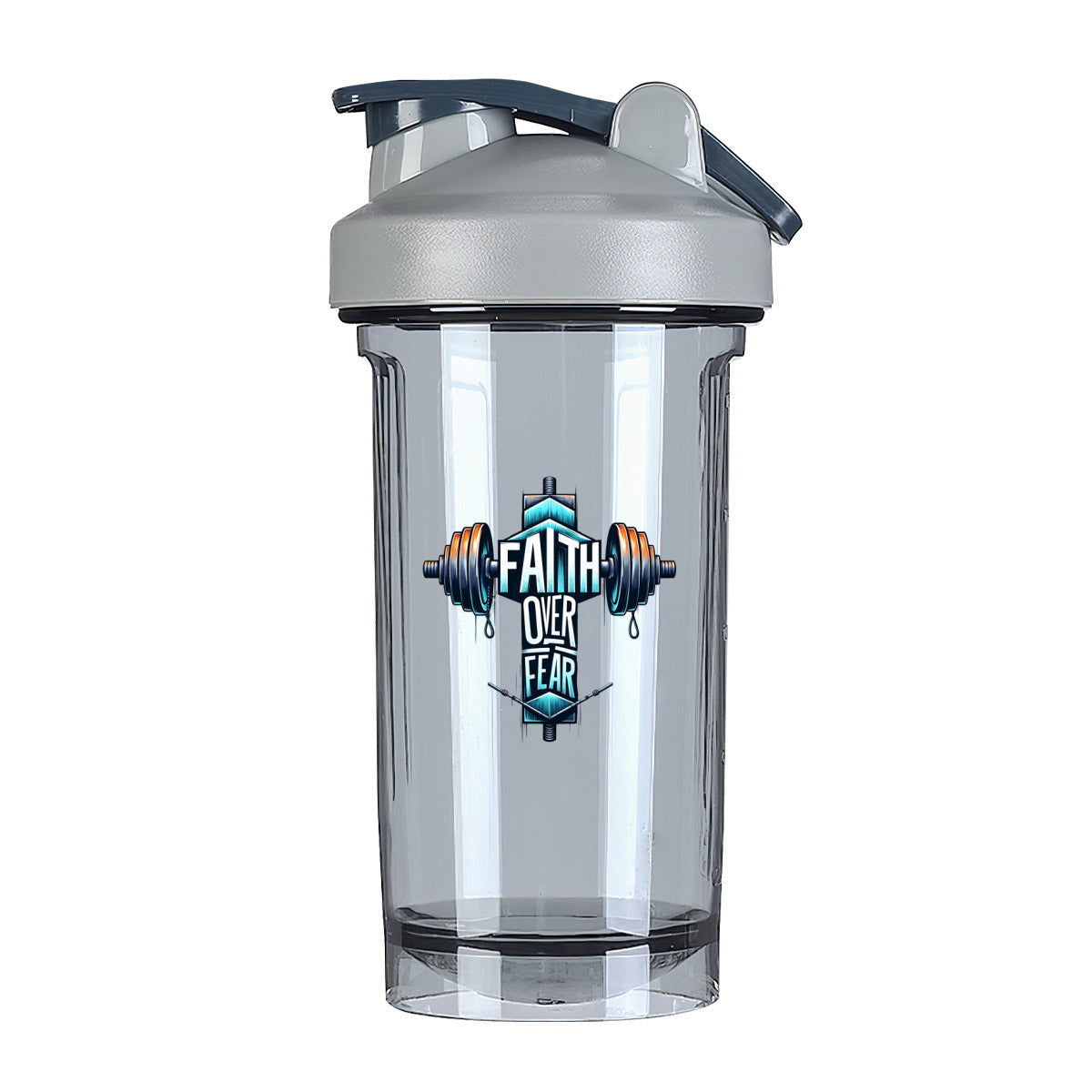 Faith Over Fear Christian Fitness Protein Shake Bottle - ClaimedbyGodDesigns