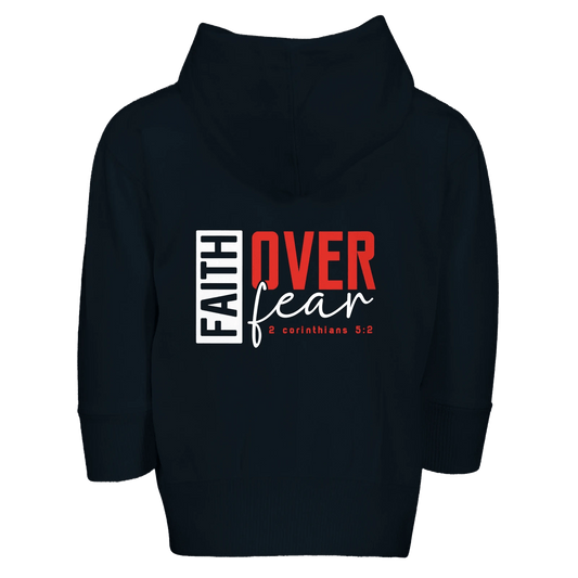Faith Over Fear Toddler Christian Zip Fleece Hooded Sweatshirt - ClaimedbyGodDesigns