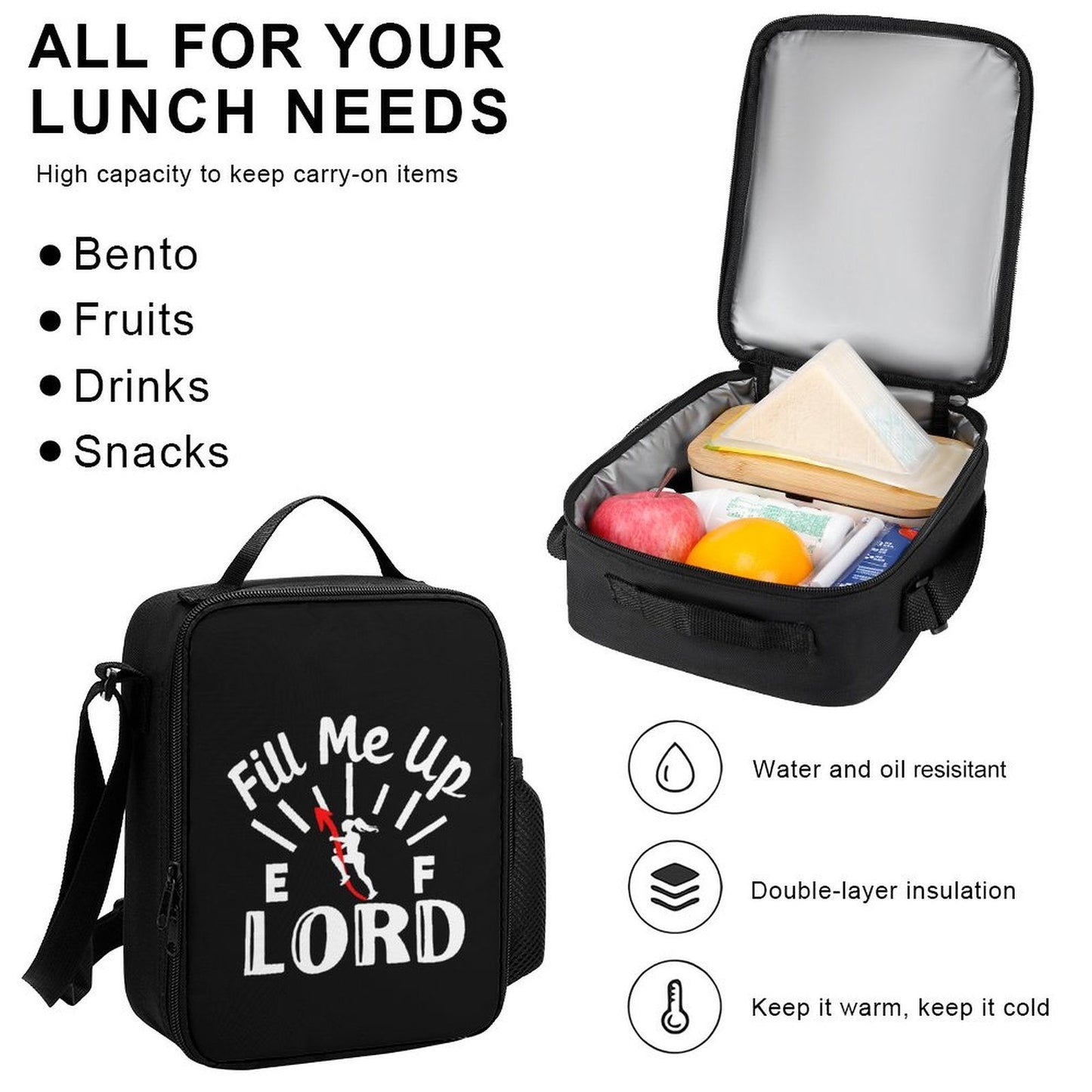 Fill Me Up Lord Christian Backpack Set of 3 Bags (Shoulder Bag Lunch Bag & Pencil Pouch) - ClaimedbyGodDesigns