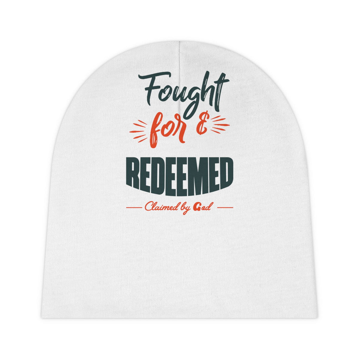 Fought For & Redeemed Christian Baby Beanie (AOP) - ClaimedbyGodDesigns