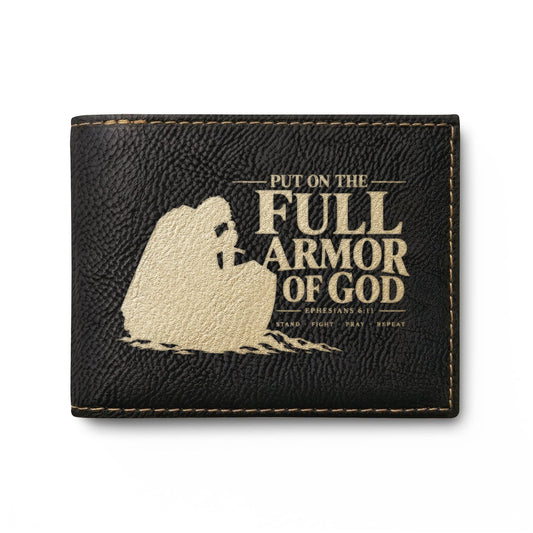 Full Armor of God Christian wallet with kneeling figure, Ephesians 6:11 (2)