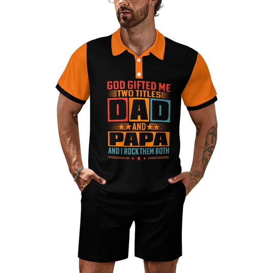 God Gifted Me Two Titles Dad And Papa Men's Christian Casual Outfit Polo set - ClaimedbyGodDesigns