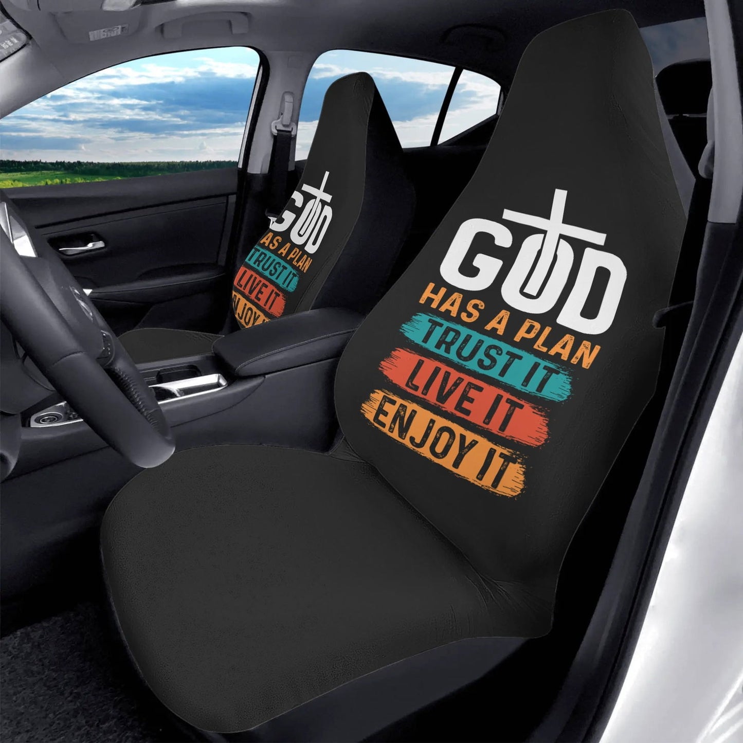 God Has A Plan Soft and Lightweight Christian Front Car Seat Covers (2pcs) - ClaimedbyGodDesigns