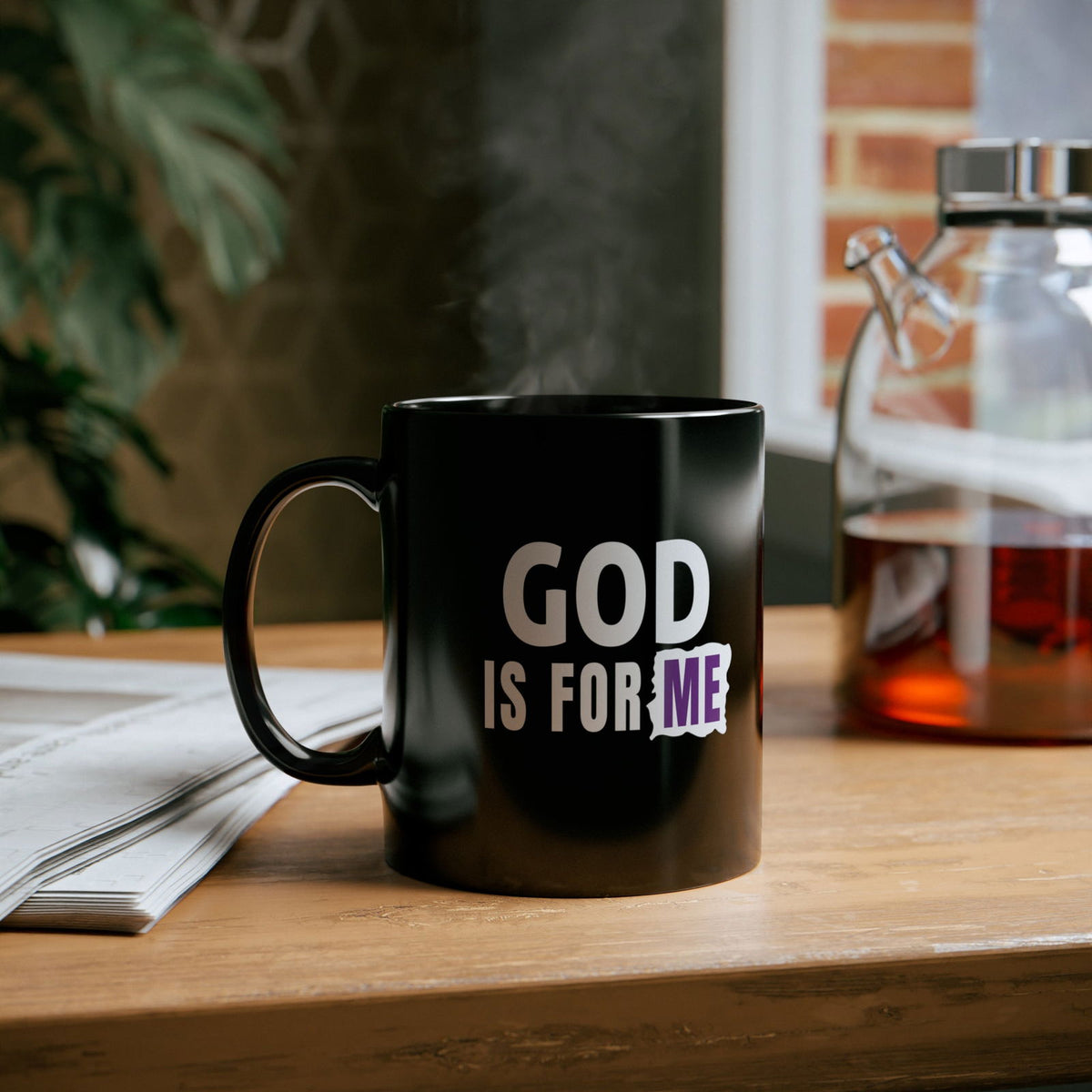 God Is For Me Christian Black Ceramic Mug 11oz (double sided print) - ClaimedbyGodDesigns